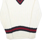 REDAY STEADY GO Womens White Navy & Red Patterned Jumper V-Neck Cable Knit S