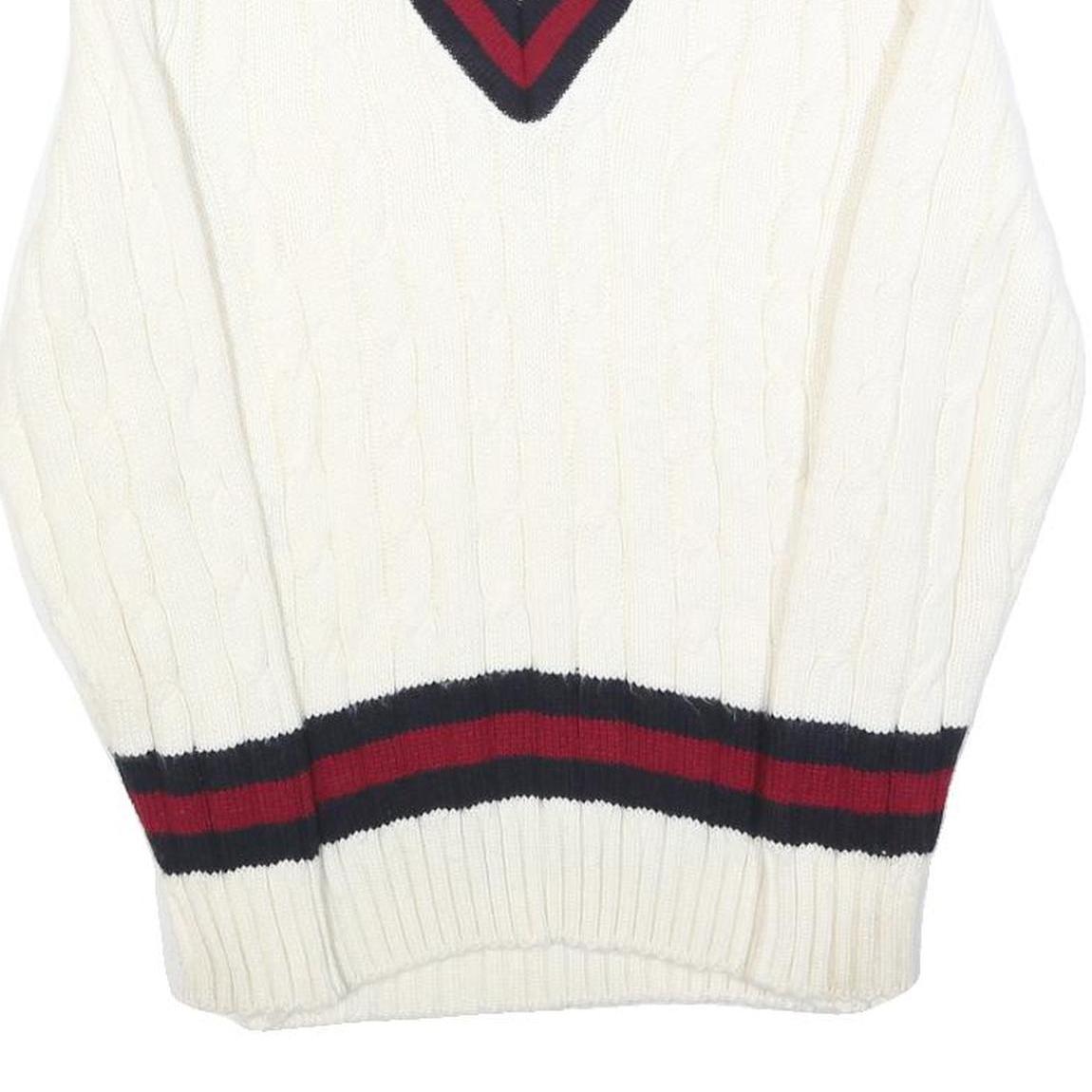 REDAY STEADY GO Womens White Navy & Red Patterned Jumper V-Neck Cable Knit S