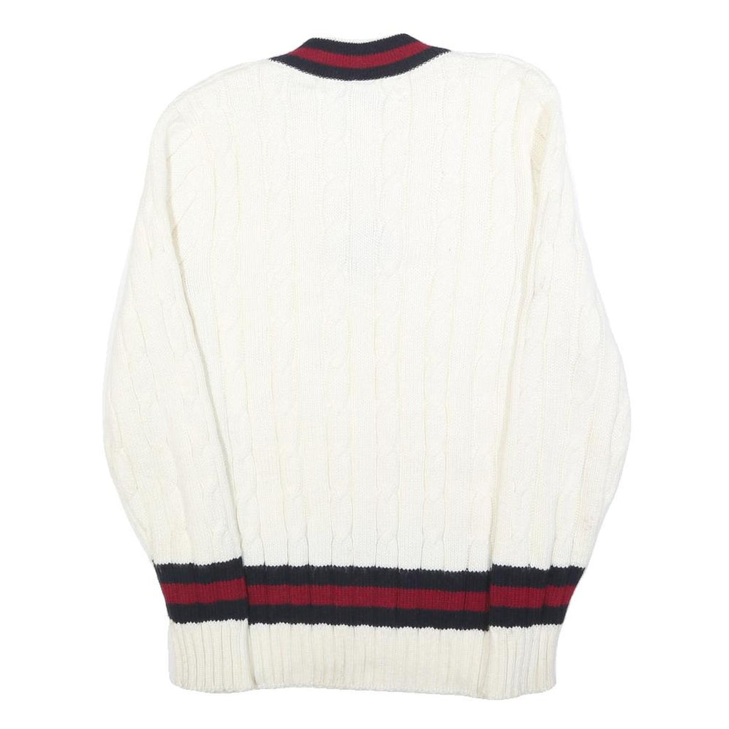 REDAY STEADY GO Womens White Navy & Red Patterned Jumper V-Neck Cable Knit S