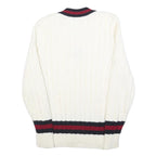 REDAY STEADY GO Womens White Navy & Red Patterned Jumper V-Neck Cable Knit S