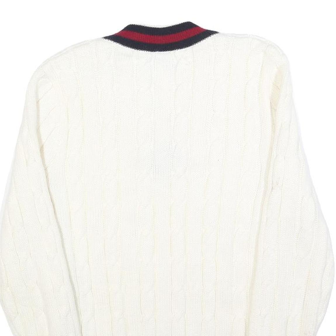 REDAY STEADY GO Womens White Navy & Red Patterned Jumper V-Neck Cable Knit S