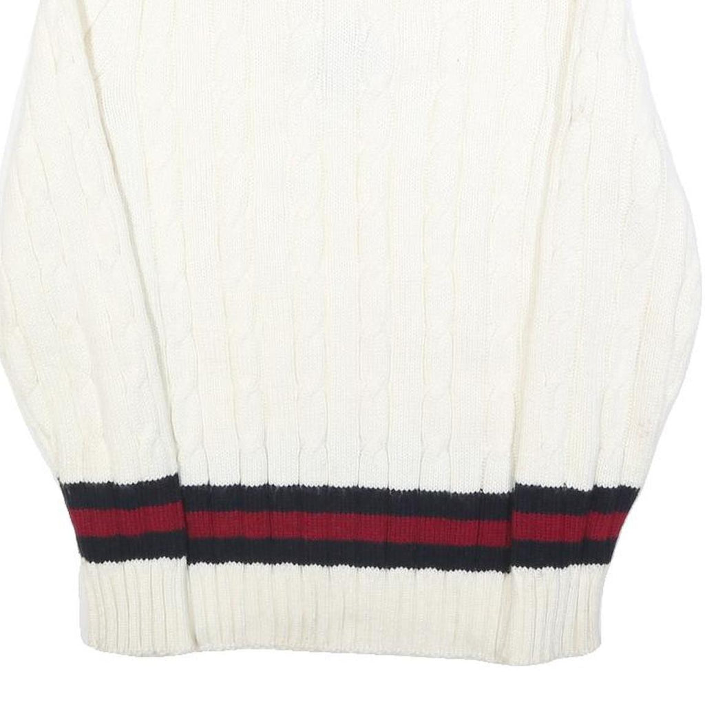 REDAY STEADY GO Womens White Navy & Red Patterned Jumper V-Neck Cable Knit S