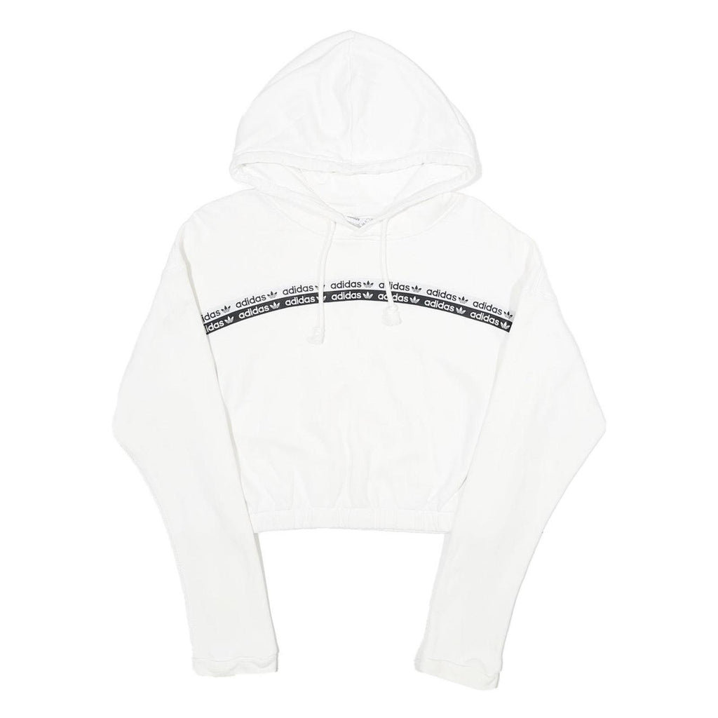 ADIDAS Womens White Cropped Hoodie UK 12 Cotton Long Sleeve Pull On Sports