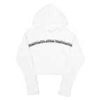ADIDAS Womens White Cropped Hoodie UK 12 Cotton Long Sleeve Pull On Sports