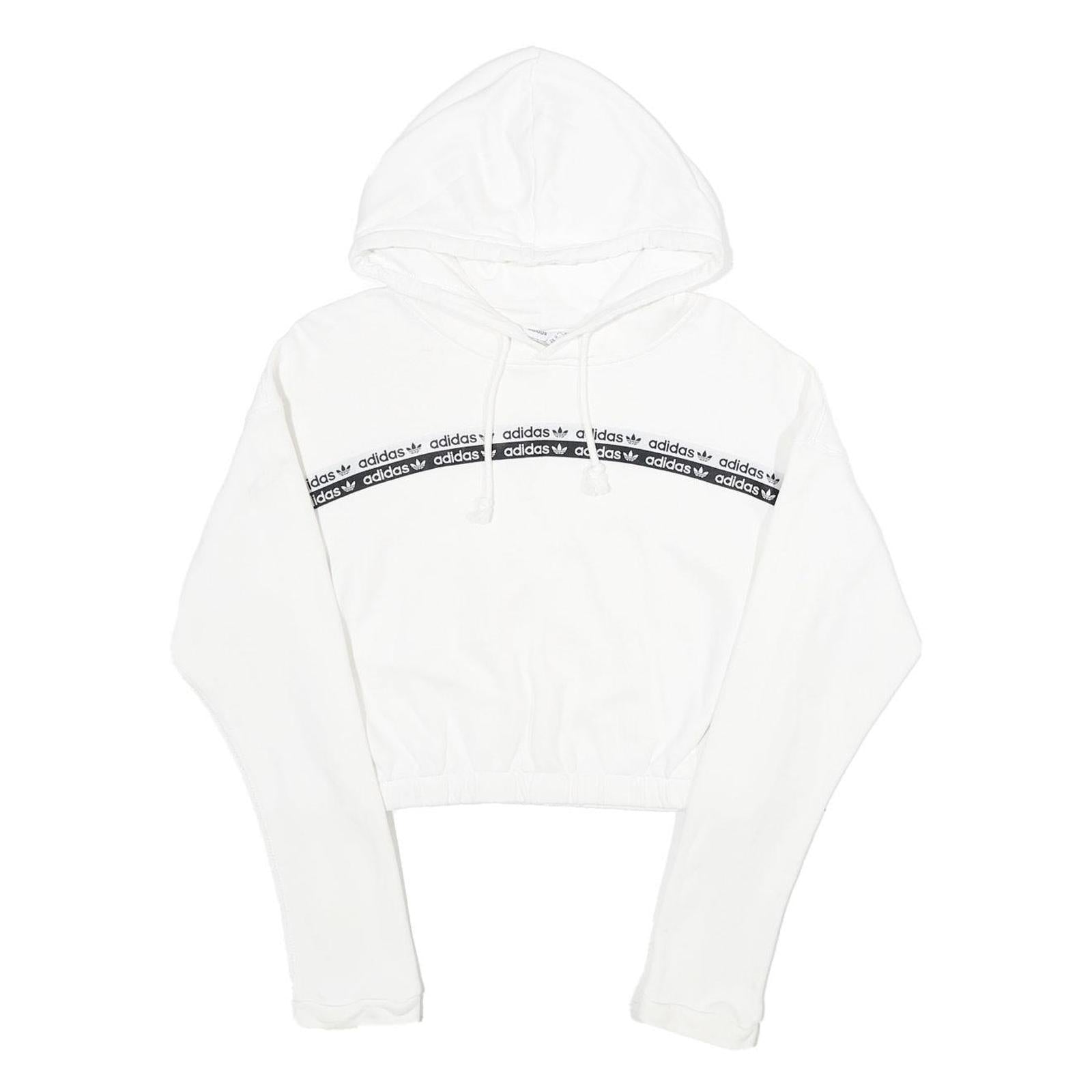 ADIDAS Womens White Cropped Hoodie UK 12 Cotton Long Sleeve Pull On Sports