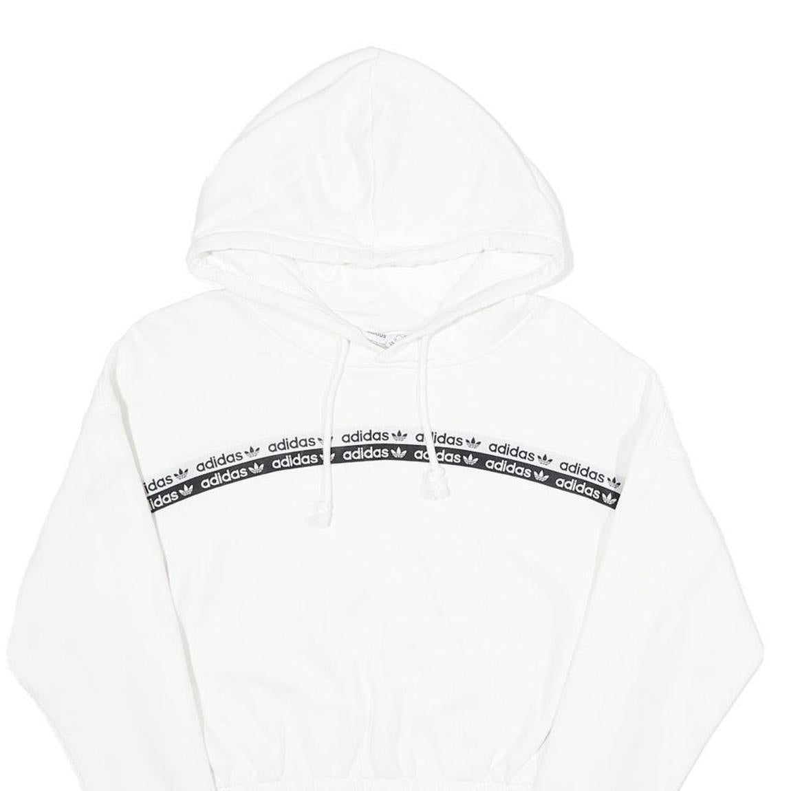 ADIDAS Womens White Cropped Hoodie UK 12 Cotton Long Sleeve Pull On Sports