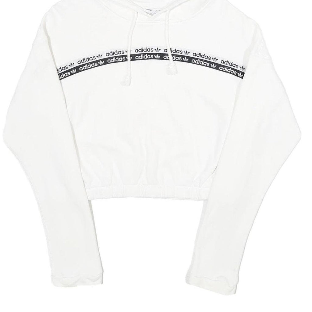 ADIDAS Womens White Cropped Hoodie UK 12 Cotton Long Sleeve Pull On Sports