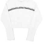 ADIDAS Womens White Cropped Hoodie UK 12 Cotton Long Sleeve Pull On Sports