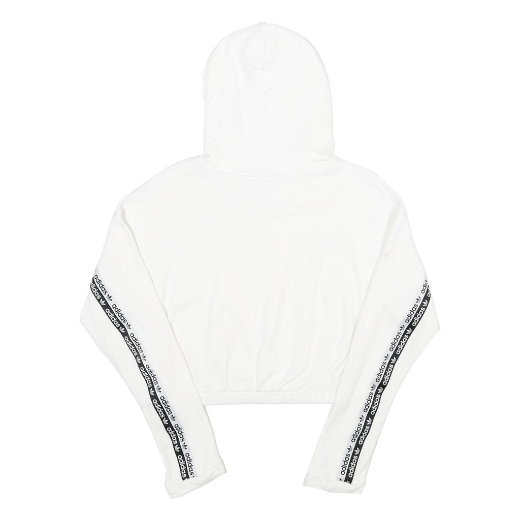 ADIDAS Womens White Cropped Hoodie UK 12 Cotton Long Sleeve Pull On Sports