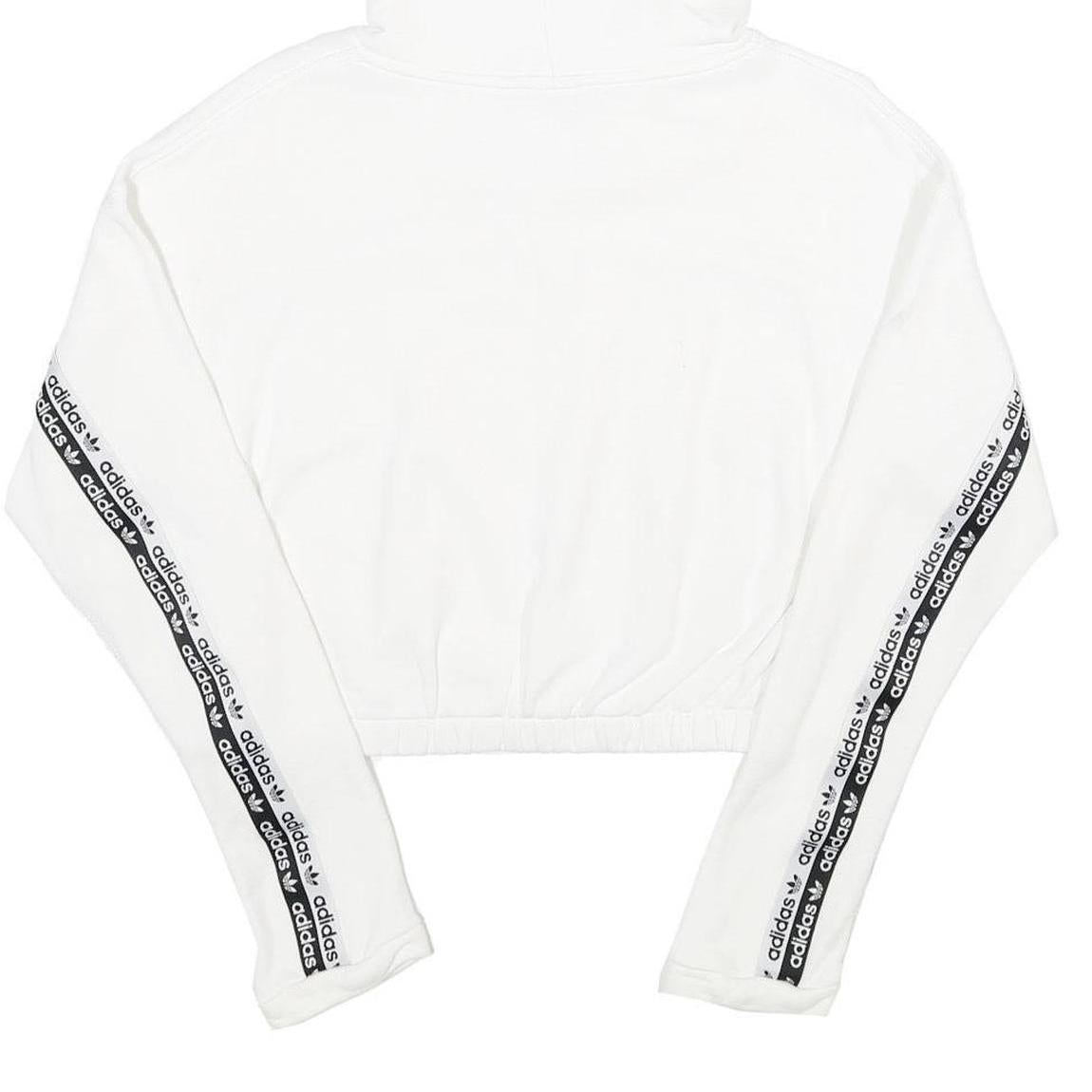 ADIDAS Womens White Cropped Hoodie UK 12 Cotton Long Sleeve Pull On Sports
