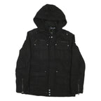 GUESS Mens Black Zip Jacket M Cotton Blend Hooded Casual Style