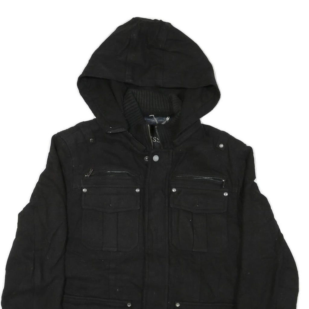 GUESS Mens Black Zip Jacket M Cotton Blend Hooded Casual Style