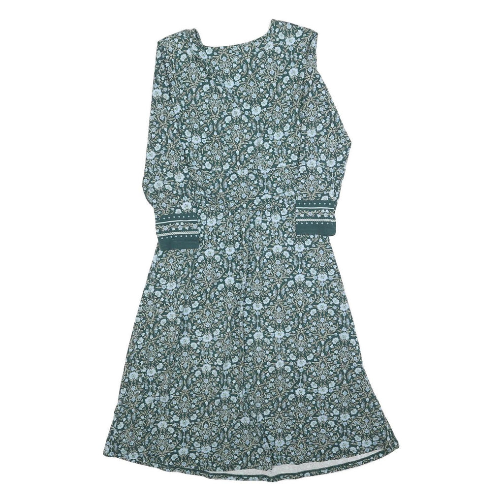 LANDS END Womens Green Floral Day Cotton Blend Dress Long Sleeve XS