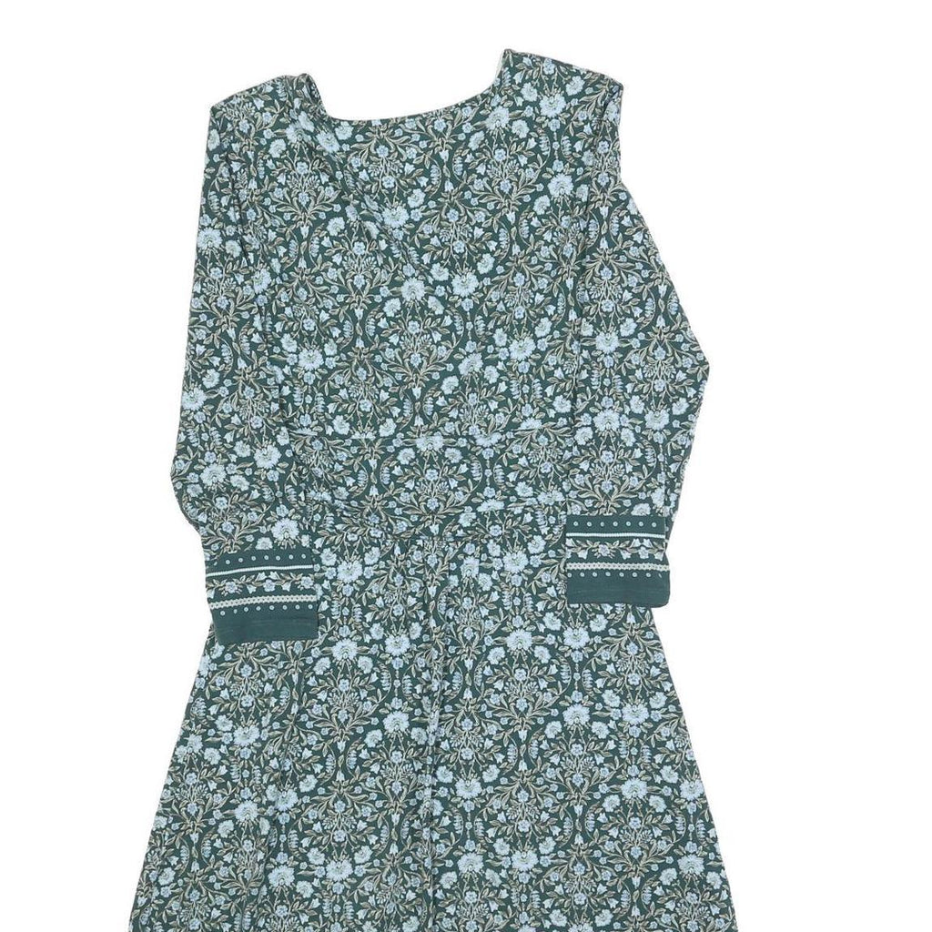 LANDS END Womens Green Floral Day Cotton Blend Dress Long Sleeve XS