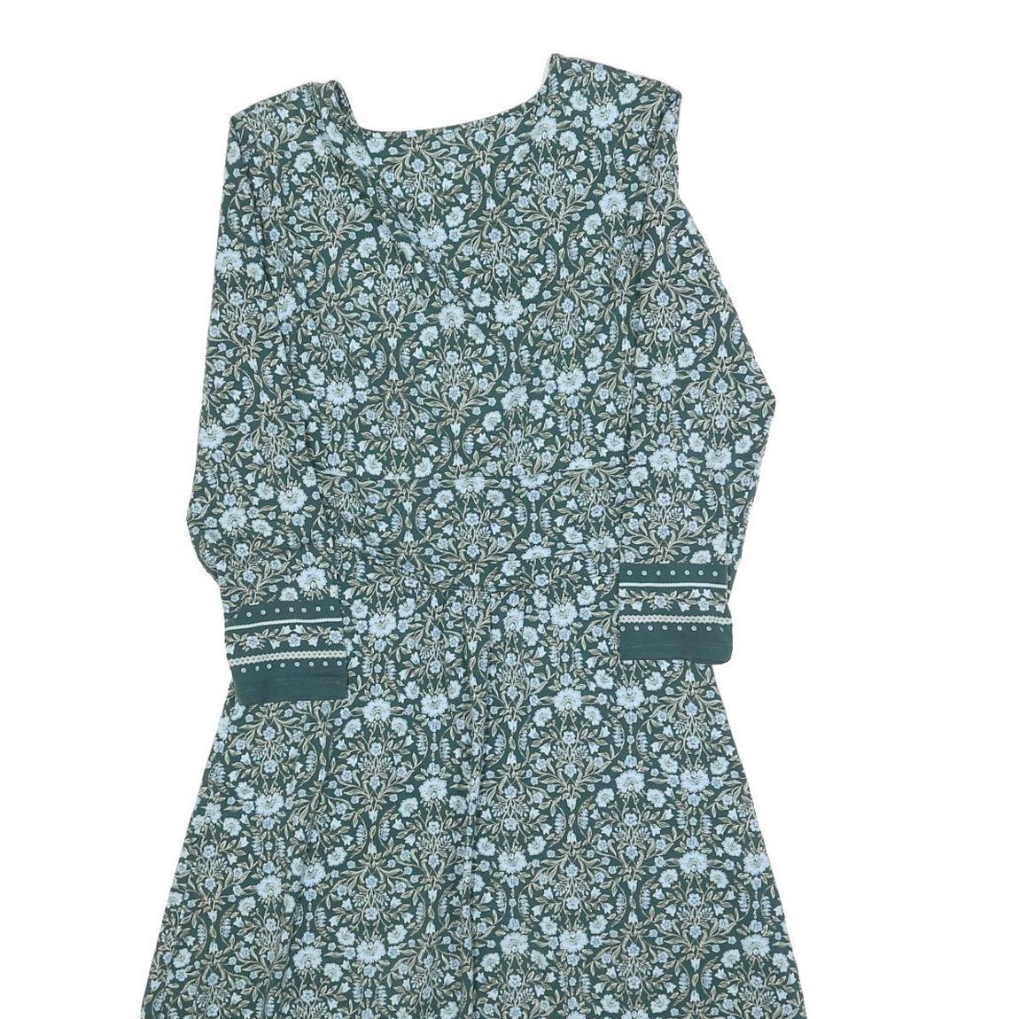 LANDS END Womens Green Floral Day Cotton Blend Dress Long Sleeve XS