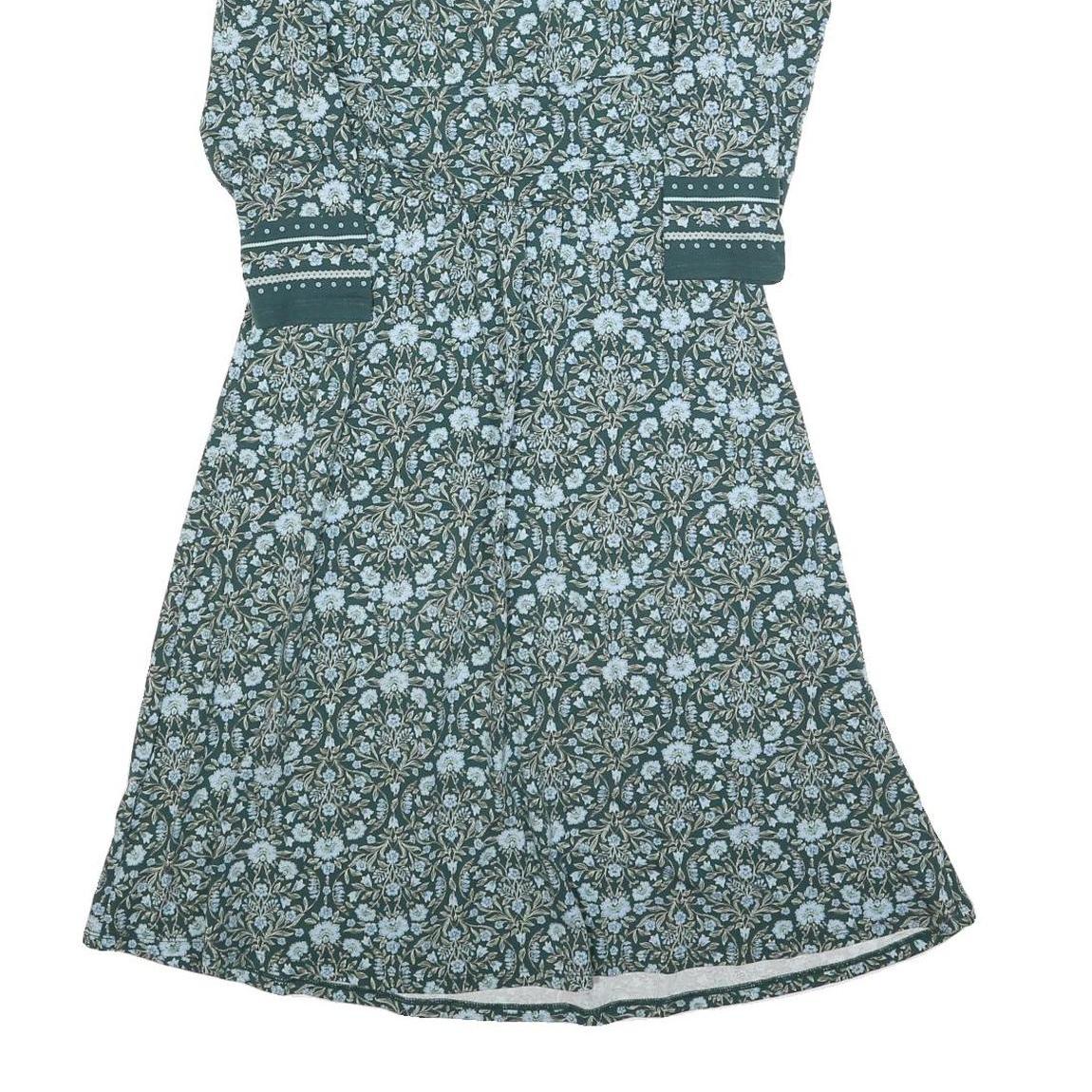 LANDS END Womens Green Floral Day Cotton Blend Dress Long Sleeve XS