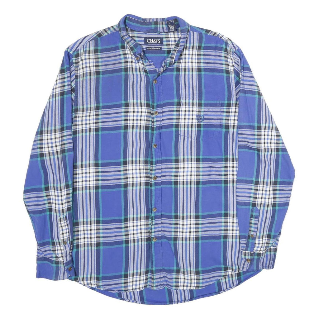 CHAPS Mens Blue & White Plaid Cotton Shirt XL Button Down Casual Classic