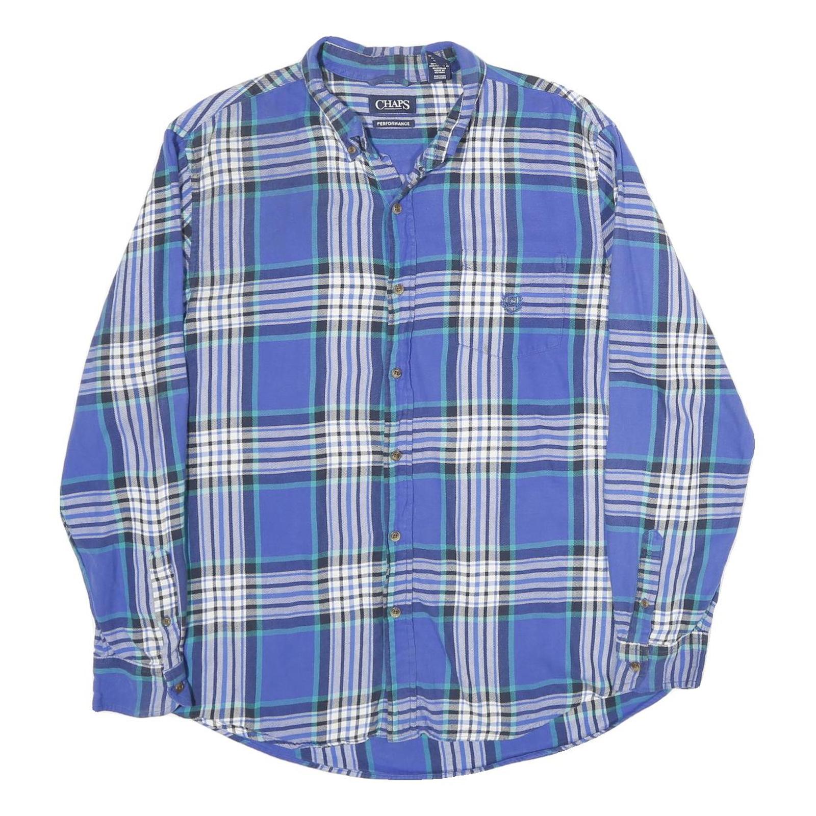 CHAPS Mens Blue & White Plaid Cotton Shirt XL Button Down Casual Classic