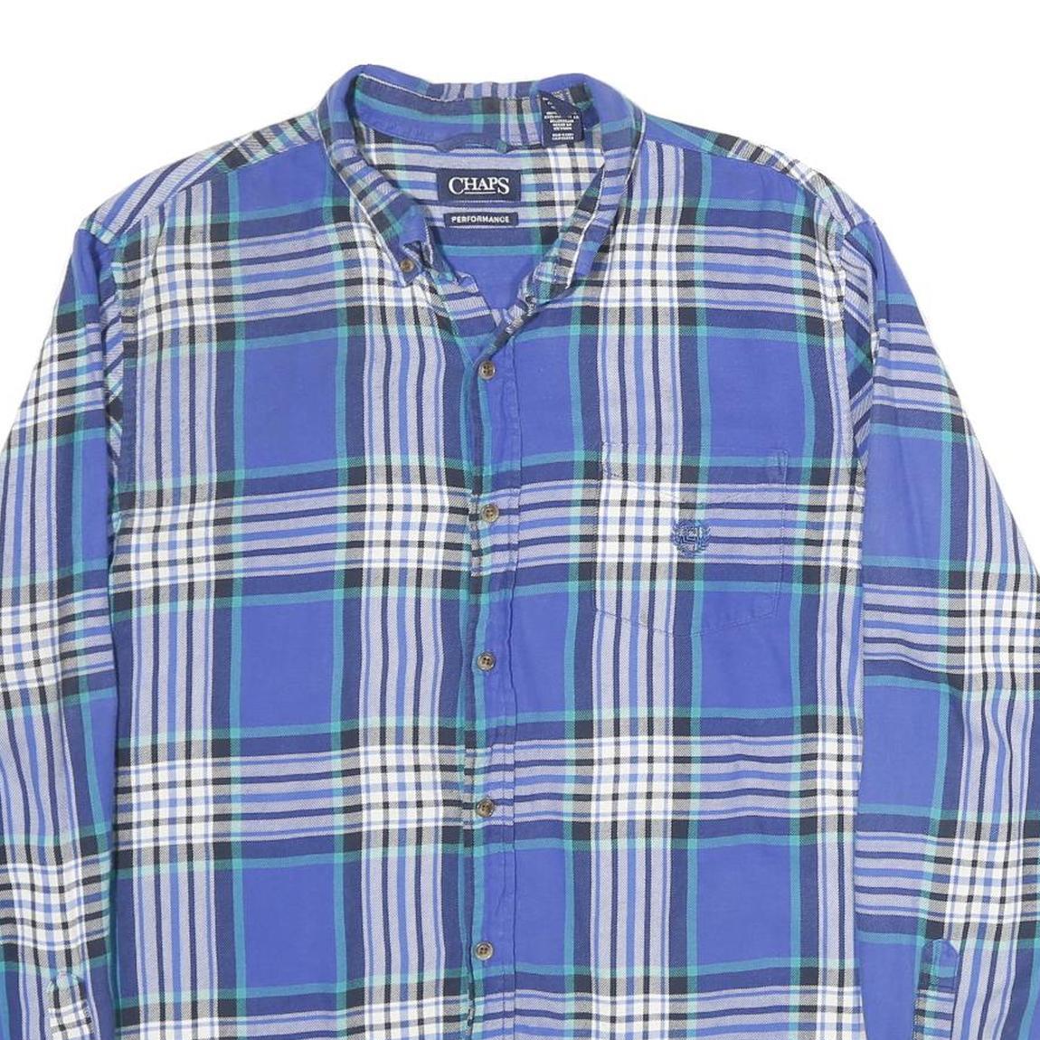 CHAPS Mens Blue & White Plaid Cotton Shirt XL Button Down Casual Classic