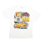 HANES Mens White Cars In The Park Graphic T-Shirt L Short Sleeve Crew Neck