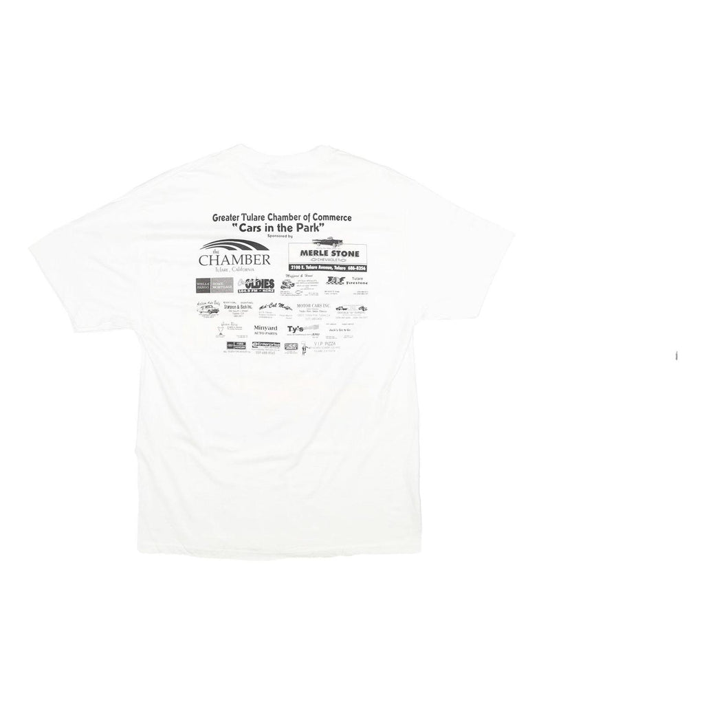 HANES Mens White Cars In The Park Graphic T-Shirt L Short Sleeve Crew Neck