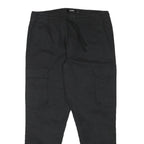 PULL & BEAR Mens Cotton Blend Black Relaxed Drawstring Cargo Trousers W32 L28