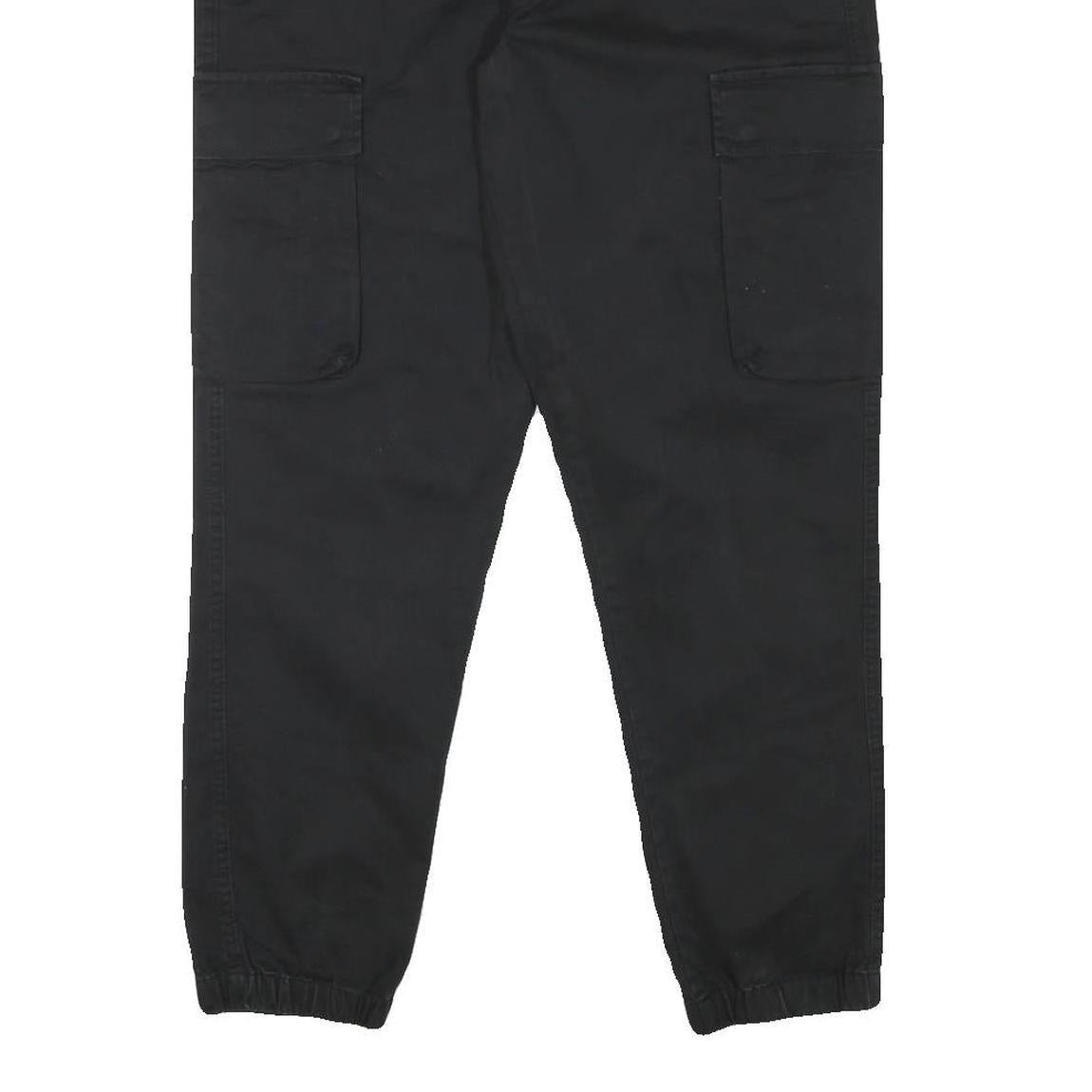 PULL & BEAR Mens Cotton Blend Black Relaxed Drawstring Cargo Trousers W32 L28