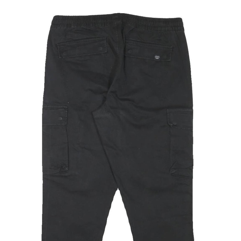 PULL & BEAR Mens Cotton Blend Black Relaxed Drawstring Cargo Trousers W32 L28