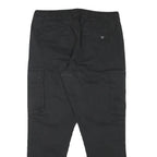 PULL & BEAR Mens Cotton Blend Black Relaxed Drawstring Cargo Trousers W32 L28