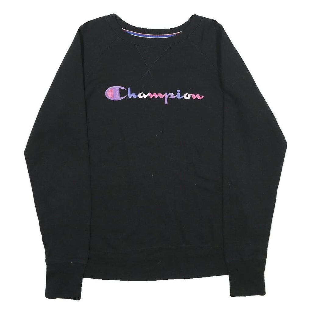 CHAMPION Mens Black Cotton Blend Crew Neck Sweatshirt M Logo Print Casual