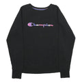 CHAMPION Mens Black Cotton Blend Crew Neck Sweatshirt M Logo Print Casual