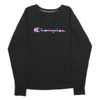 CHAMPION Mens Black Cotton Blend Crew Neck Sweatshirt M Logo Print Casual