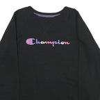 CHAMPION Mens Black Cotton Blend Crew Neck Sweatshirt M Logo Print Casual