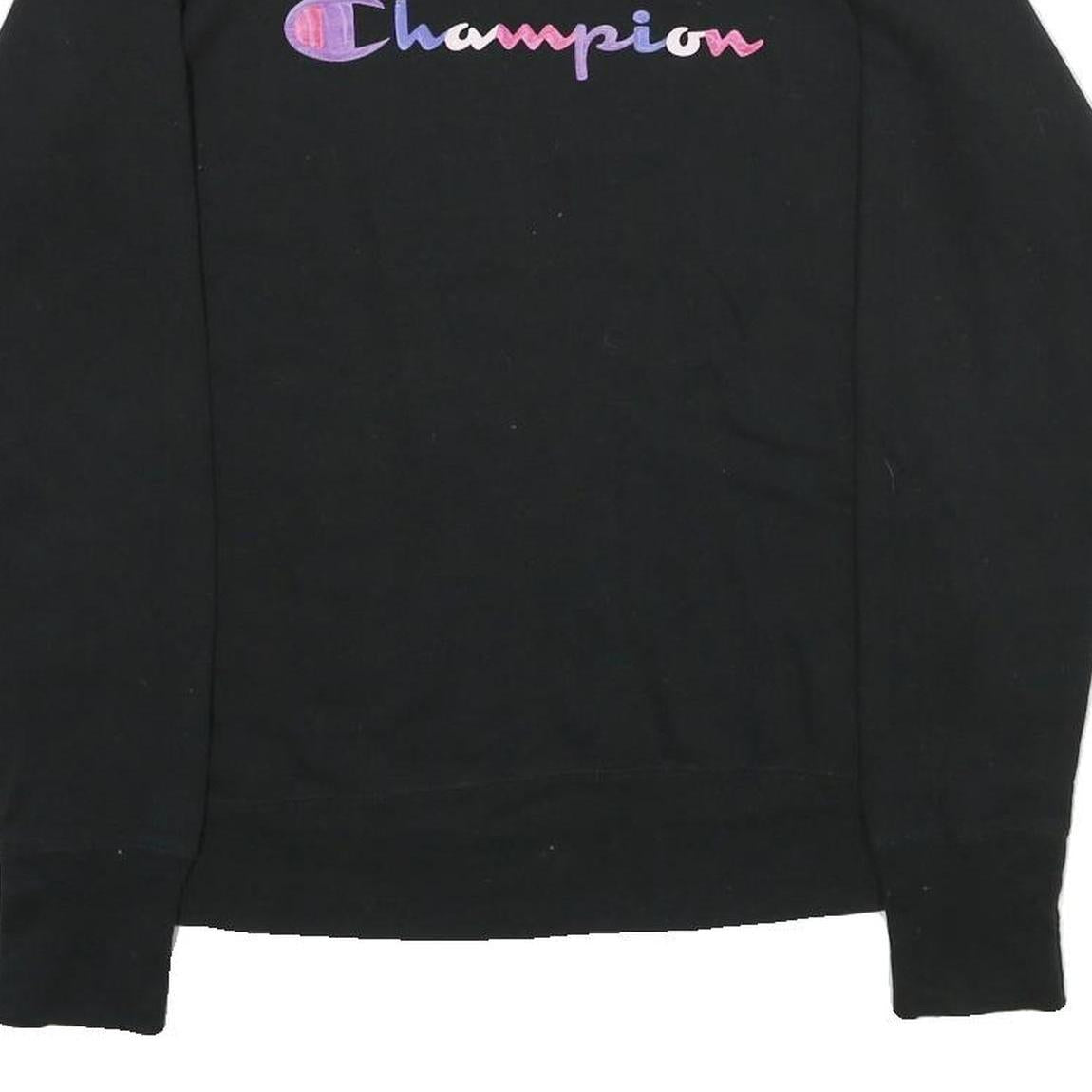 CHAMPION Mens Black Cotton Blend Crew Neck Sweatshirt M Logo Print Casual