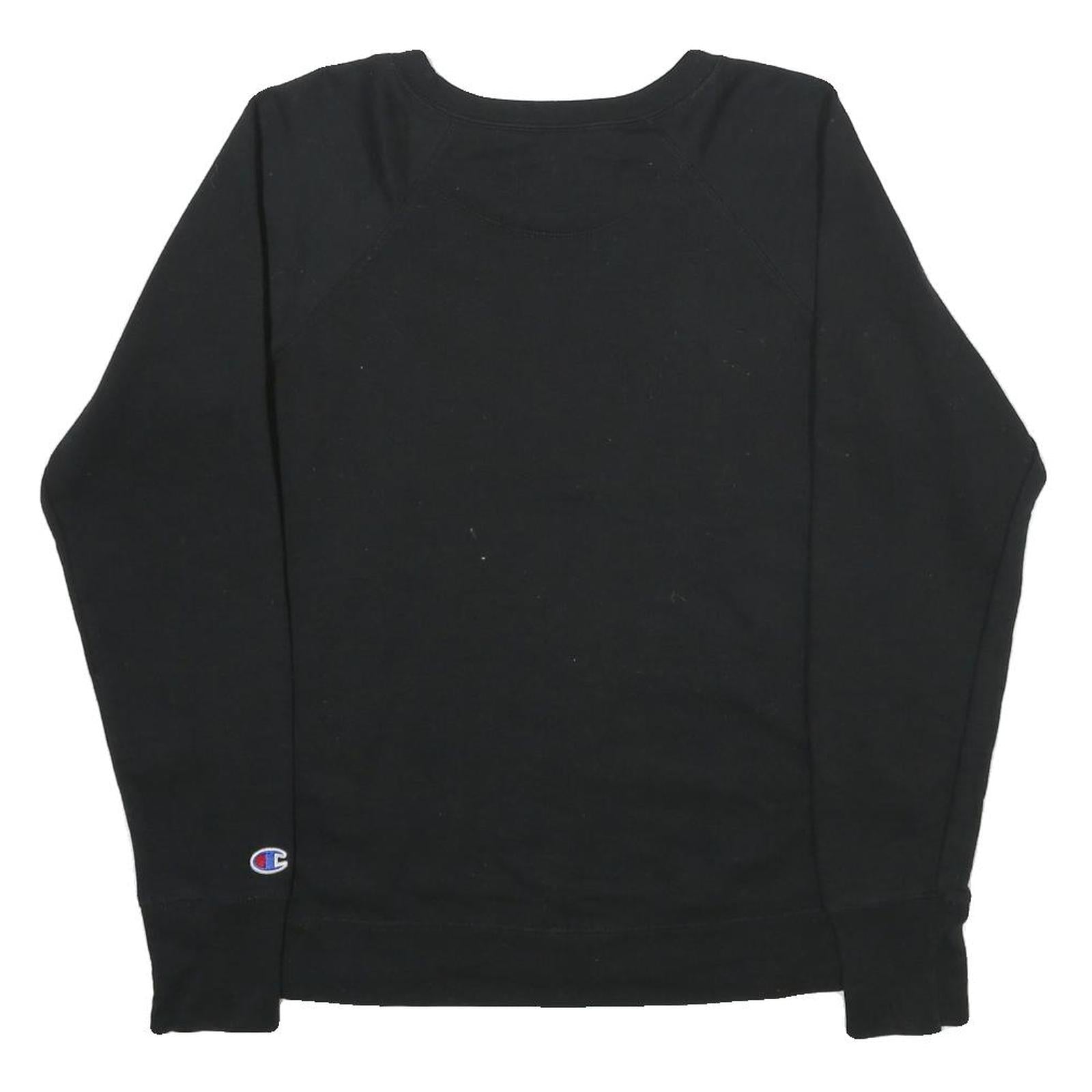 CHAMPION Mens Black Cotton Blend Crew Neck Sweatshirt M Logo Print Casual