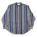 MERONA Mens Blue Green White Stripe Cotton Blend Shirt L Casual Button Collar