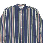 MERONA Mens Blue Green White Stripe Cotton Blend Shirt L Casual Button Collar
