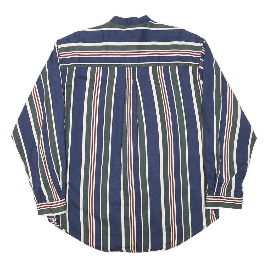 MERONA Mens Blue Green White Stripe Cotton Blend Shirt L Casual Button Collar