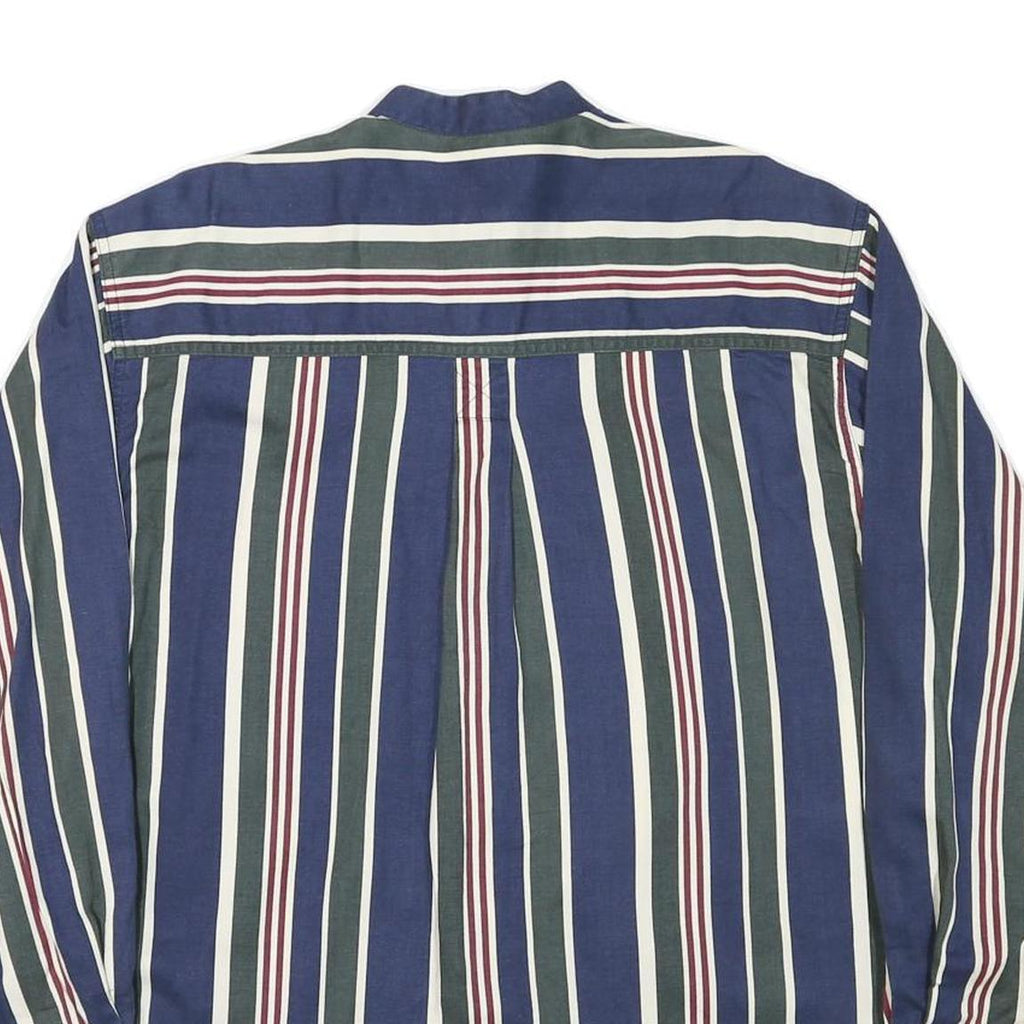 MERONA Mens Blue Green White Stripe Cotton Blend Shirt L Casual Button Collar