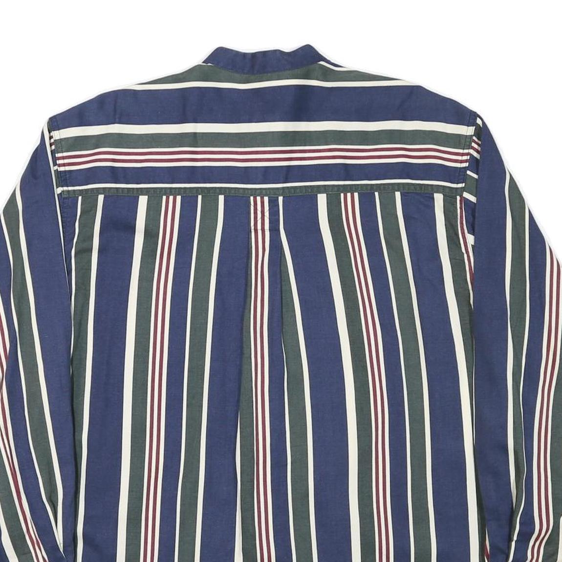 MERONA Mens Blue Green White Stripe Cotton Blend Shirt L Casual Button Collar