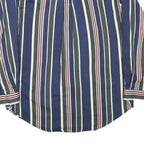 MERONA Mens Blue Green White Stripe Cotton Blend Shirt L Casual Button Collar