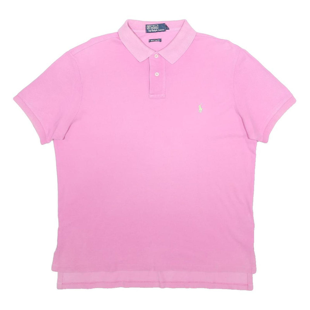 POLO RALPH LAUREN Mens Pink Short Sleeve Plain L Cotton Polo Shirt Classic Fit