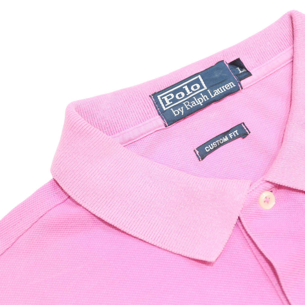 POLO RALPH LAUREN Mens Pink Short Sleeve Plain L Cotton Polo Shirt Classic Fit