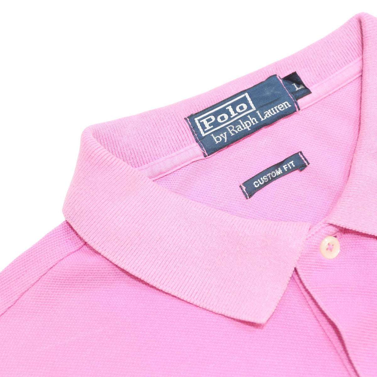 POLO RALPH LAUREN Mens Pink Short Sleeve Plain L Cotton Polo Shirt Classic Fit