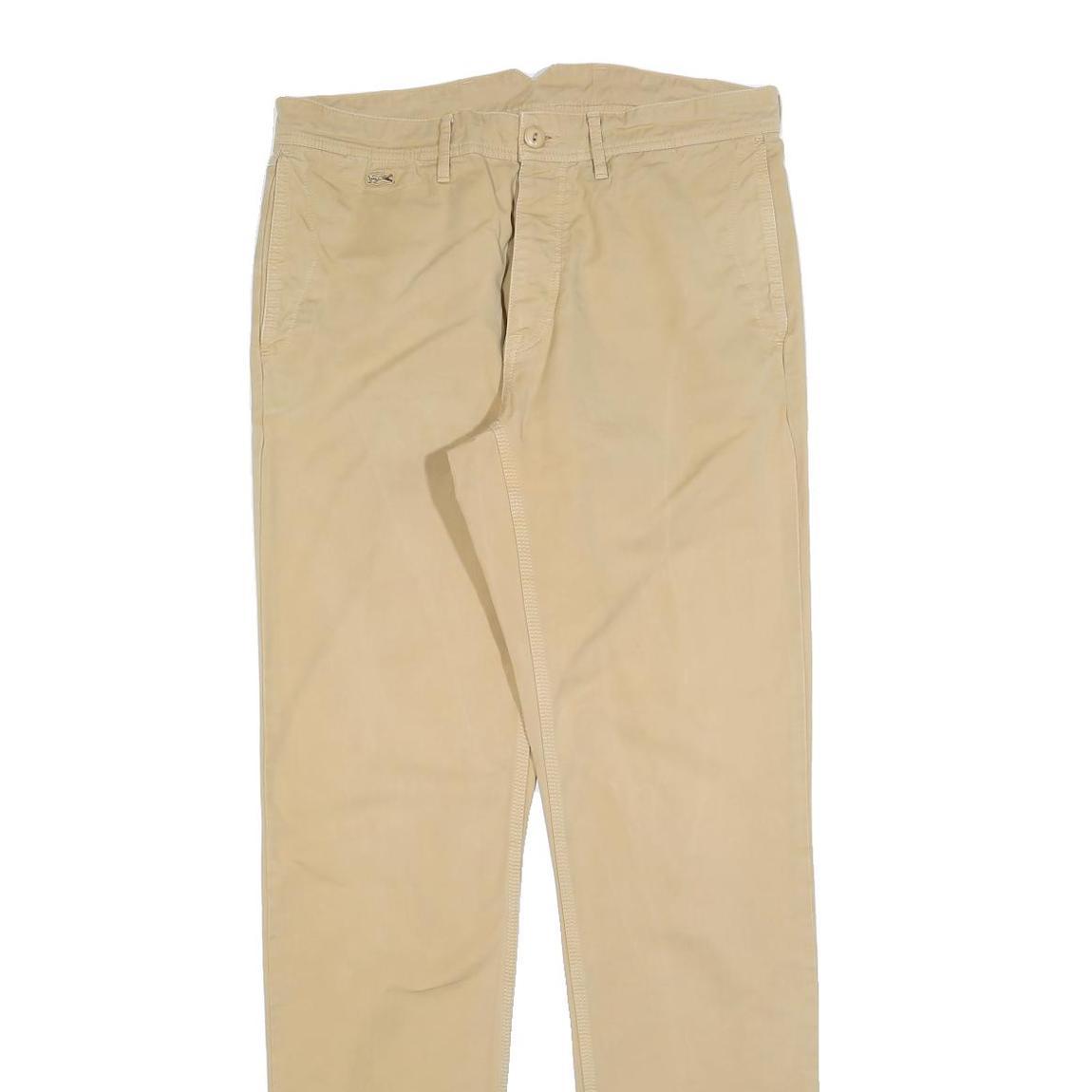 LACOSTE LIVE Mens Cotton Blend Beige Slim Straight Trousers W33 L33 Casual Smart