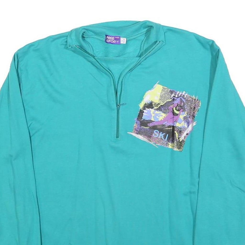 FREE SPORT Mens Blue Crew Neck S Ski Graphic Print Half Zip Sweatshirt