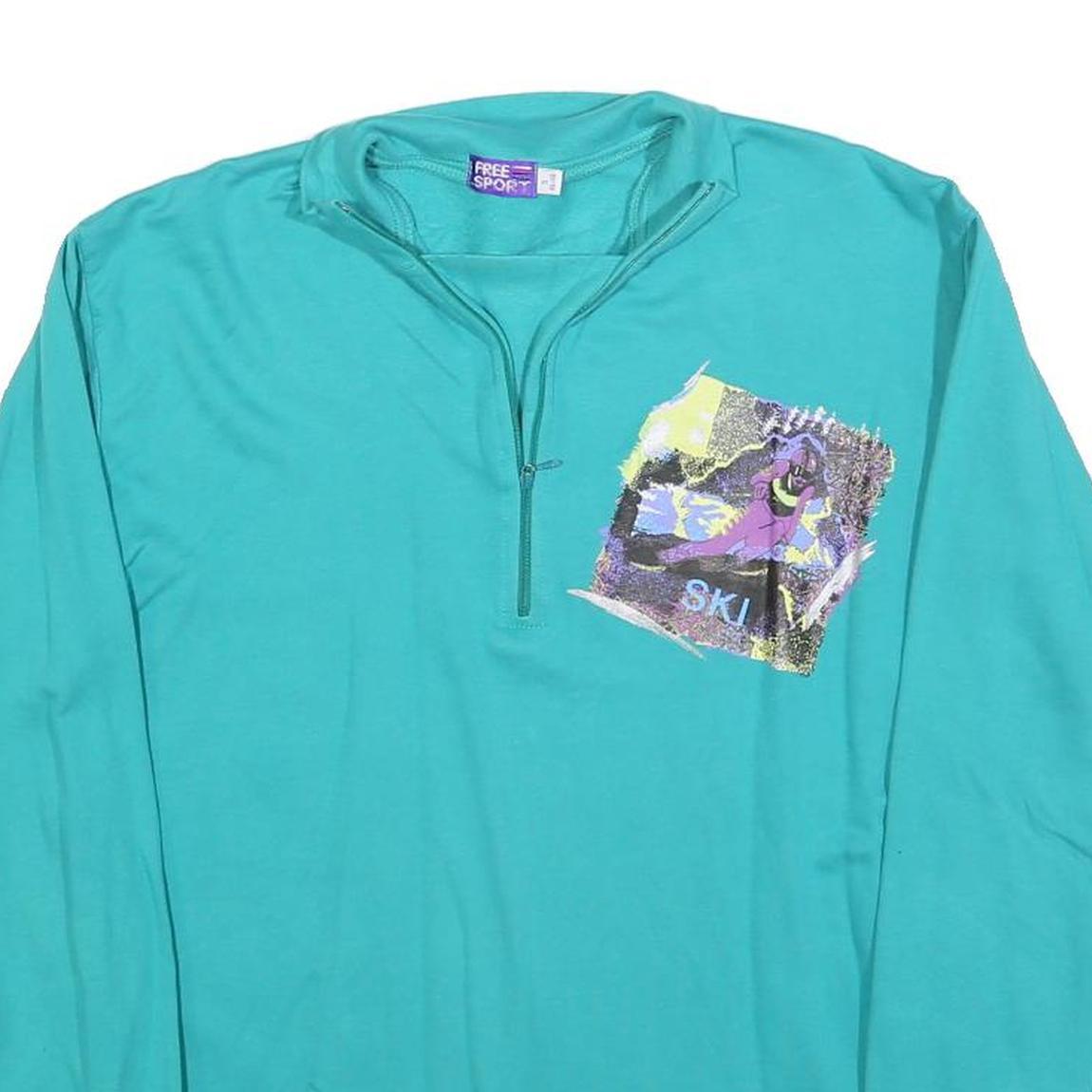 FREE SPORT Mens Blue Crew Neck S Ski Graphic Print Half Zip Sweatshirt