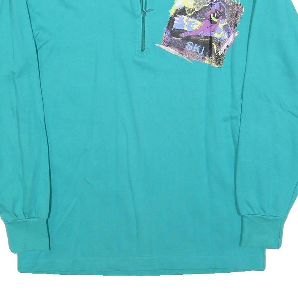 FREE SPORT Mens Blue Crew Neck S Ski Graphic Print Half Zip Sweatshirt