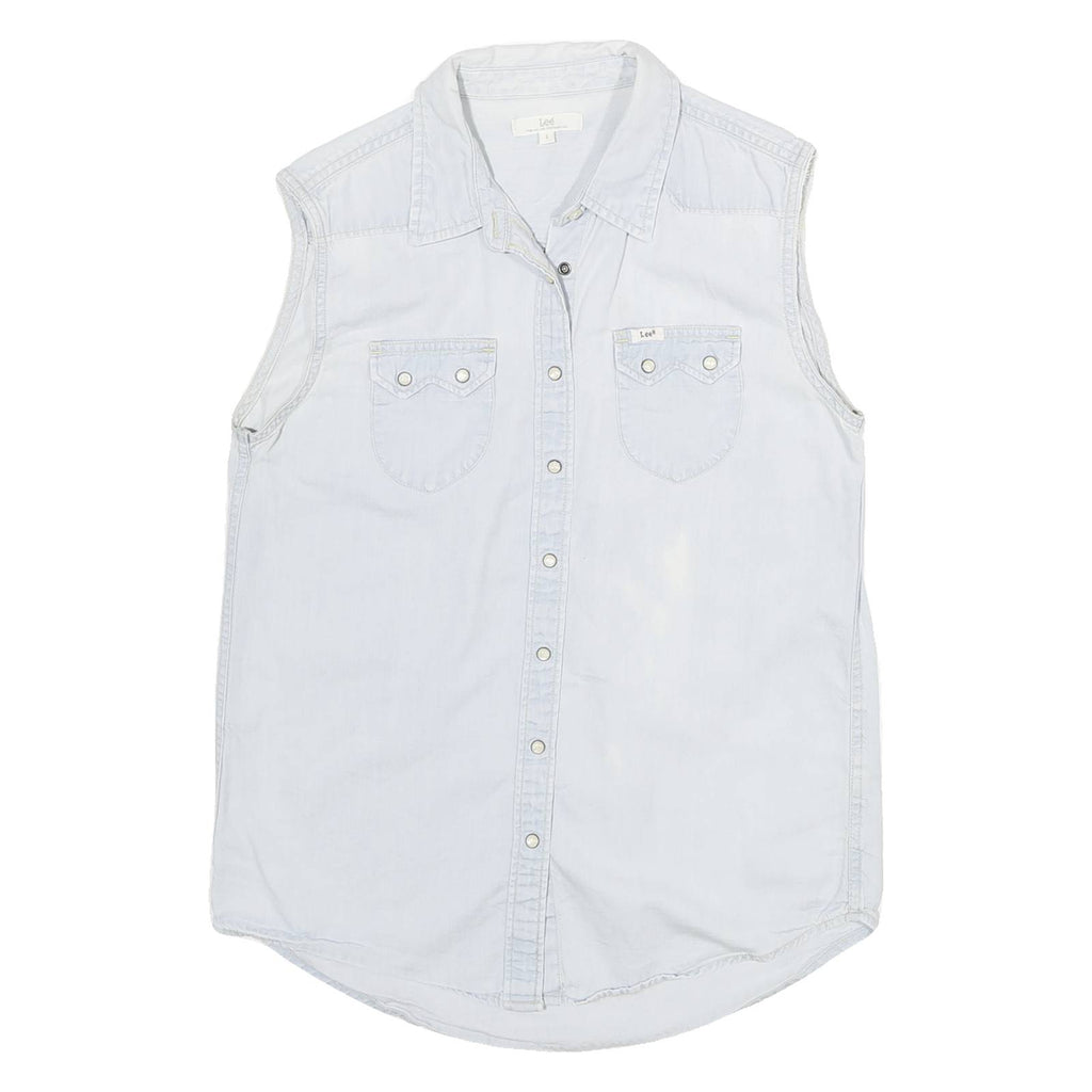 LEE Womens Light Blue Sleeveless Shirt S Cotton Blend Casual Summer Top