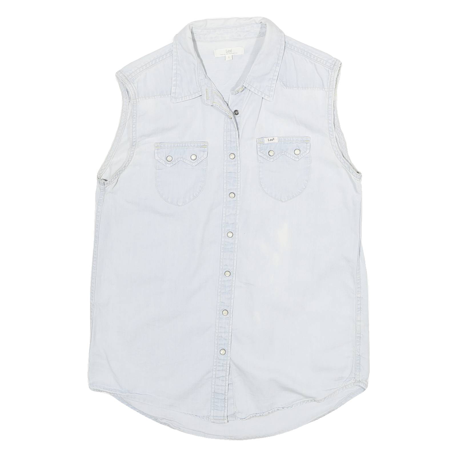 LEE Womens Light Blue Sleeveless Shirt S Cotton Blend Casual Summer Top